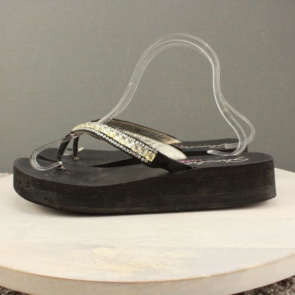Skechers Foam Rhinestone Flip Flops Womens 8 Black Casual Sandals - Picture 6 of 11